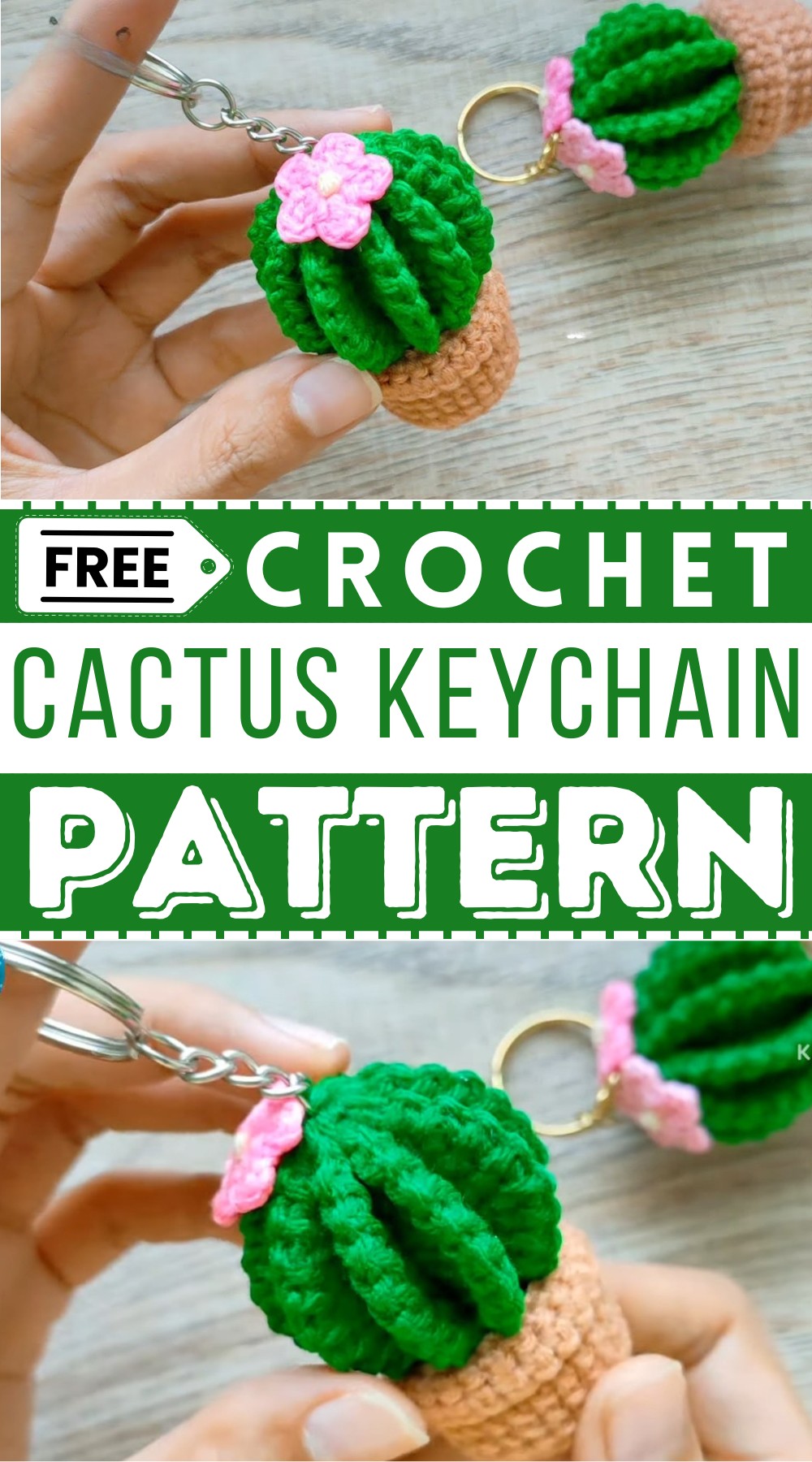 Crochet Cactus Keychain Tutorial step by step