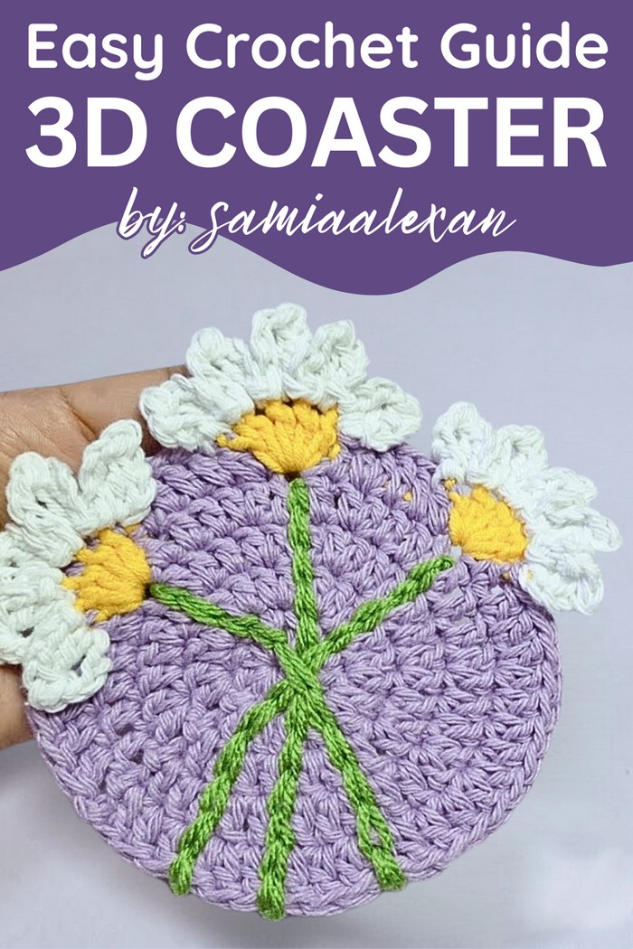 crochet flower 3d coaster