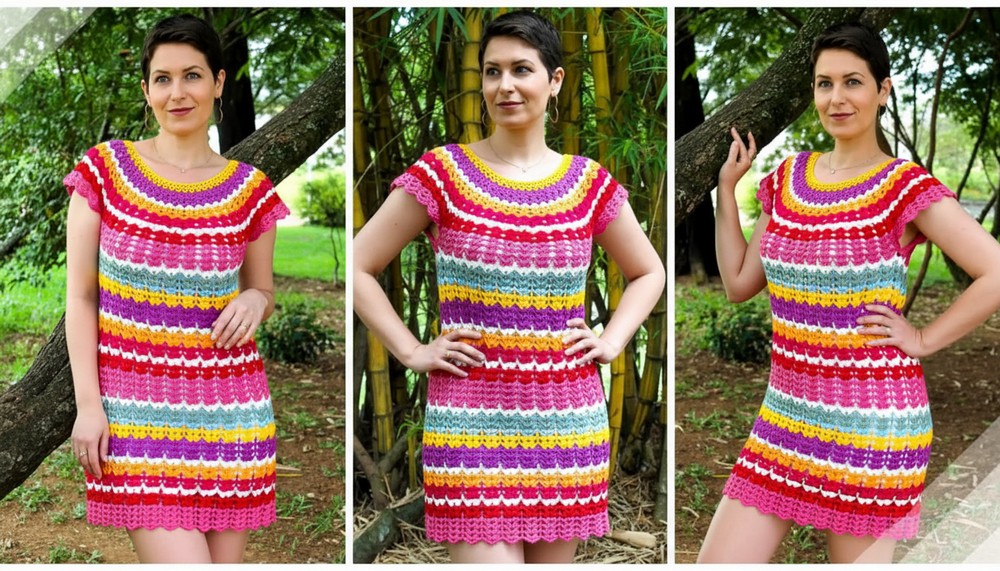 Crochet Colorful Striped Dress
