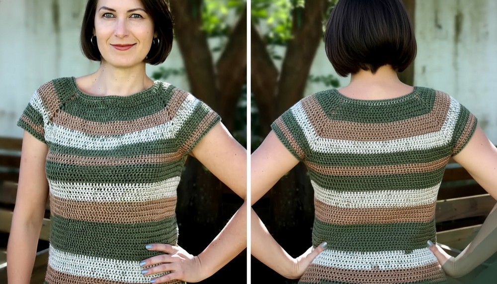 Crochet Striped Short-sleeved