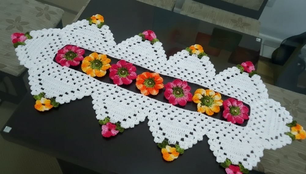 Crochet Flower Table Runner