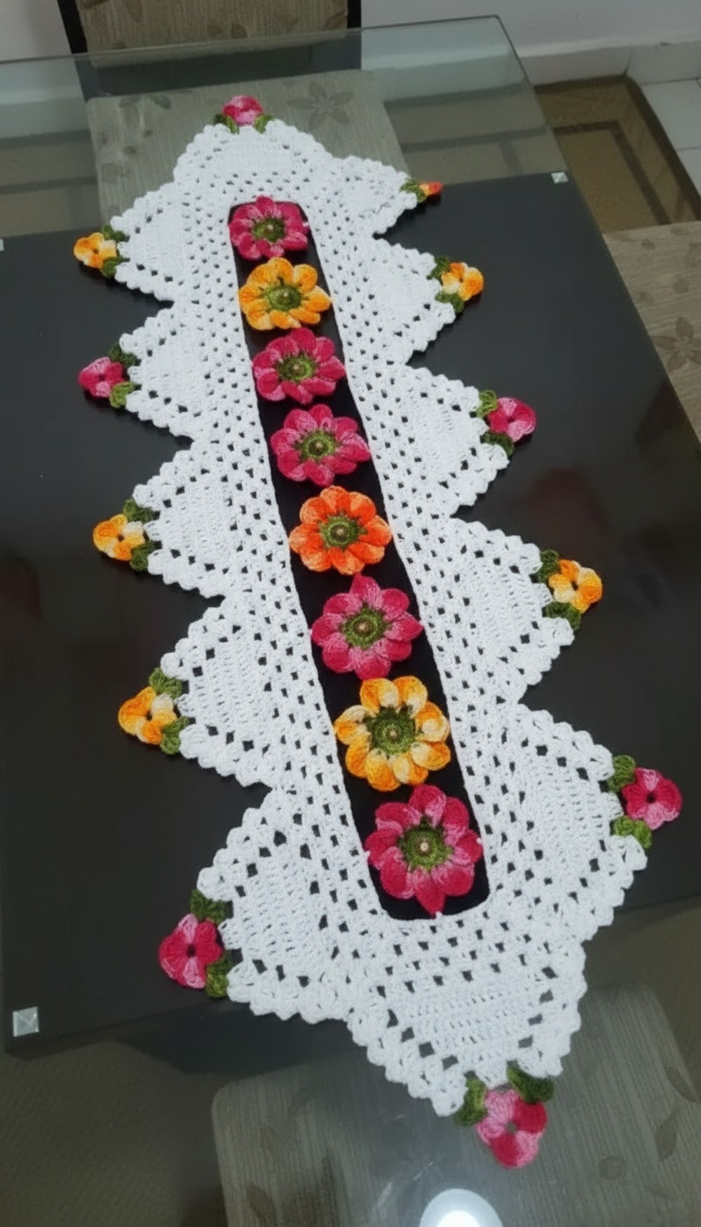 Crochet Flower Table Runner