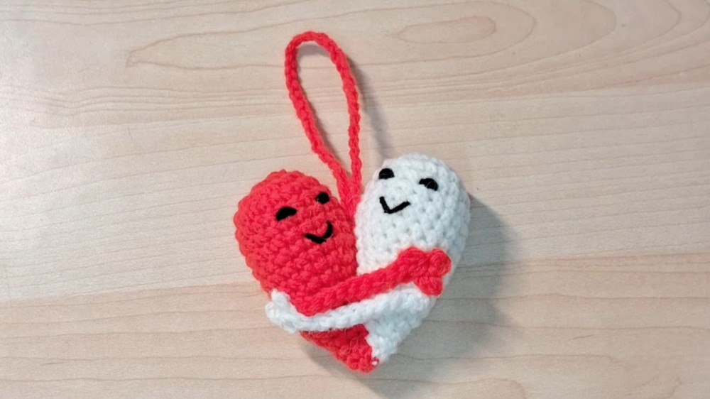Crochet Couple Heart Keychain