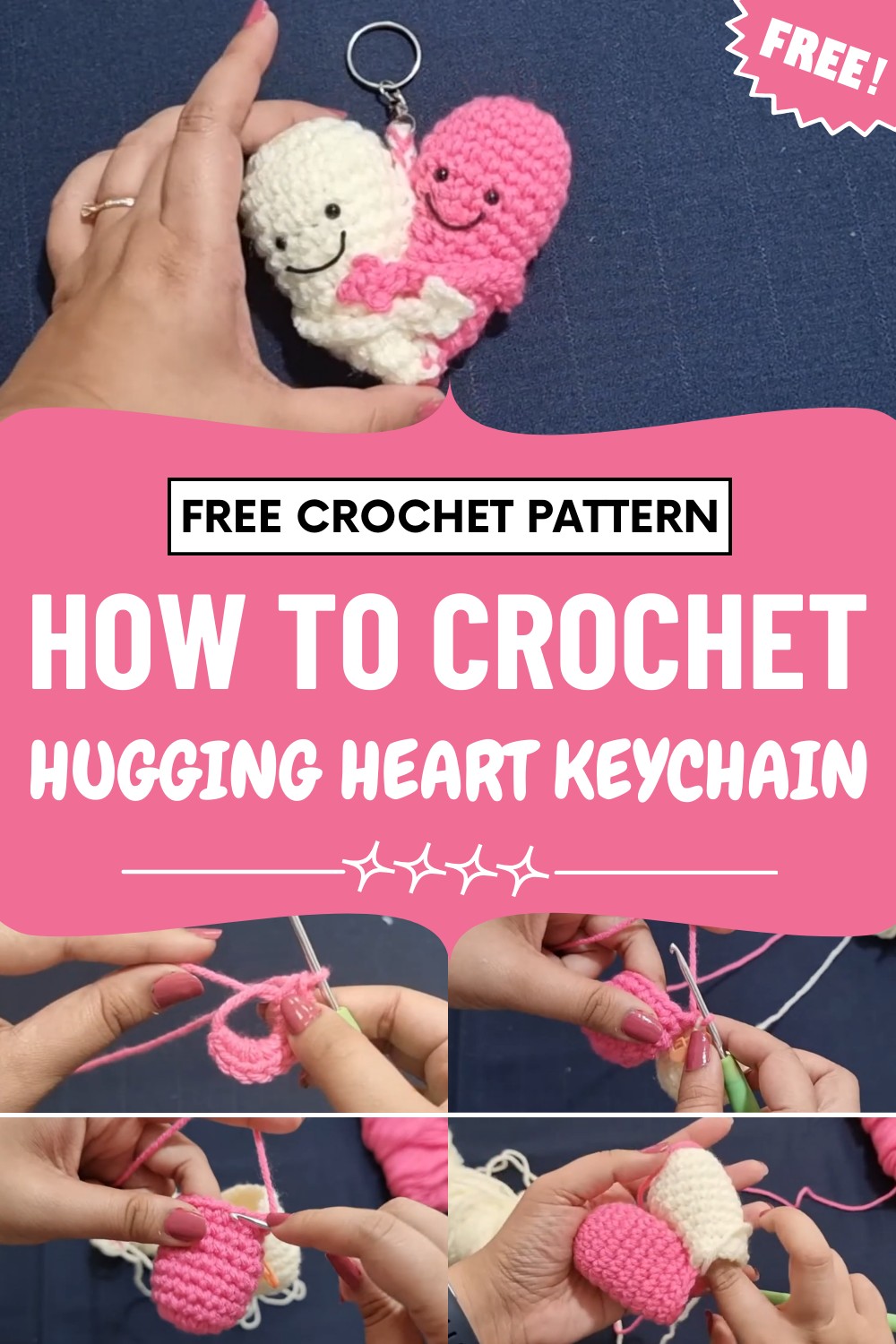 Crochet Hugging Heart Keychain