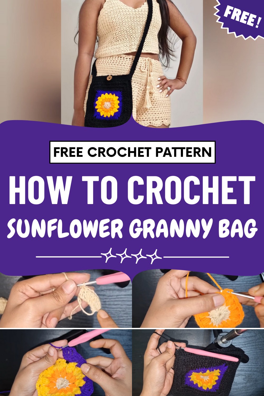 Crochet Sunflower Granny Bag