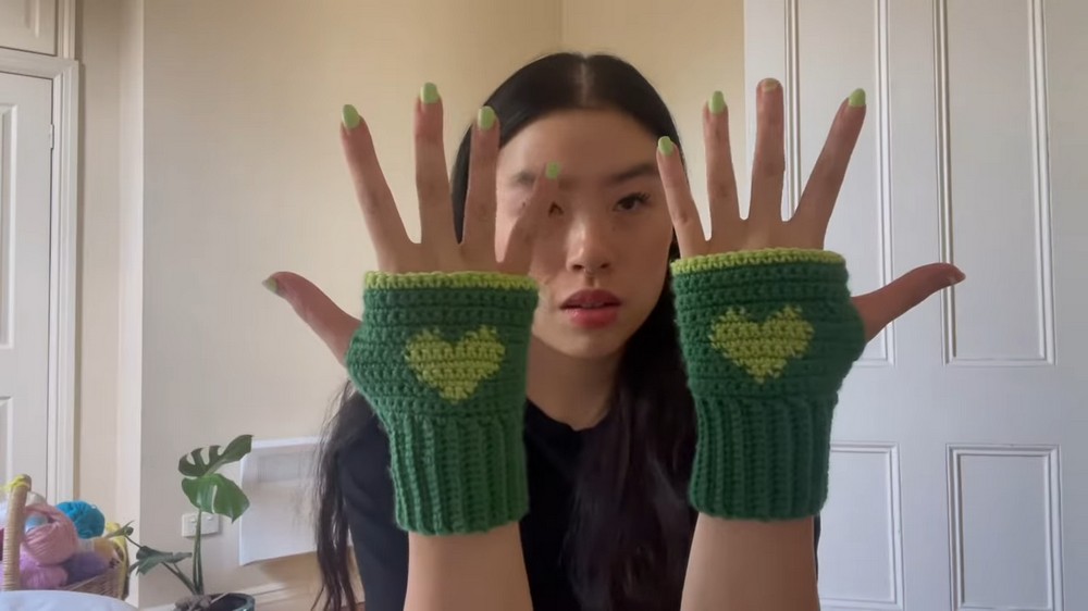 Crochet Fingerless Heart Gloves