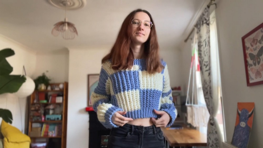 Crochet Checkered Sweater