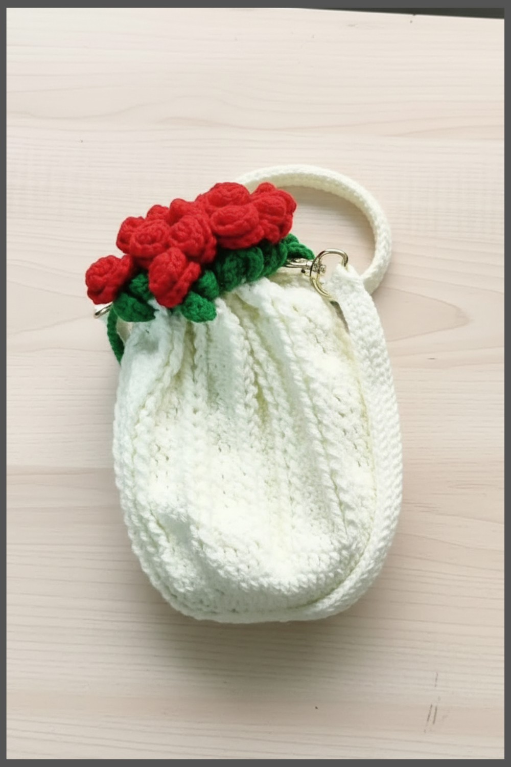 Crochet Rose Drawstring Pouch