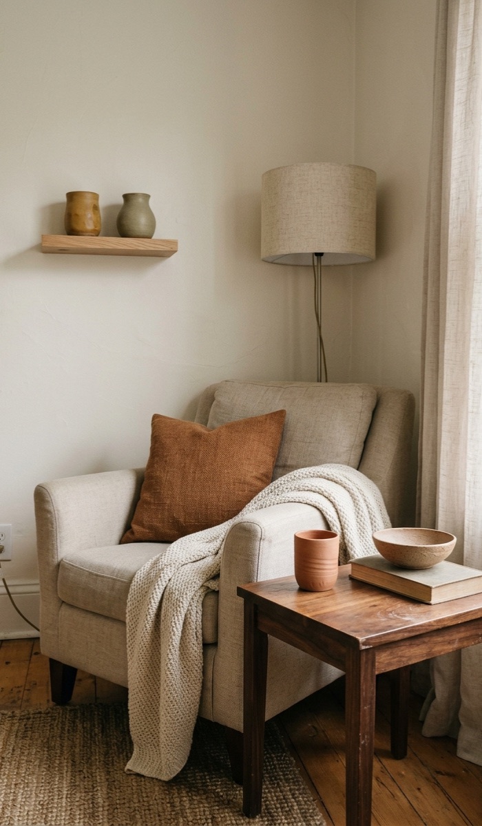 A Cozy Reading Nook with Clay Decor