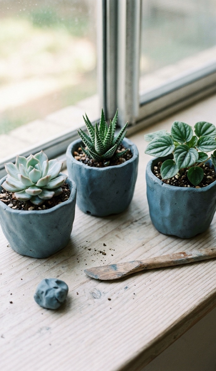 Adorable Blue Clay Mini Planters DIY