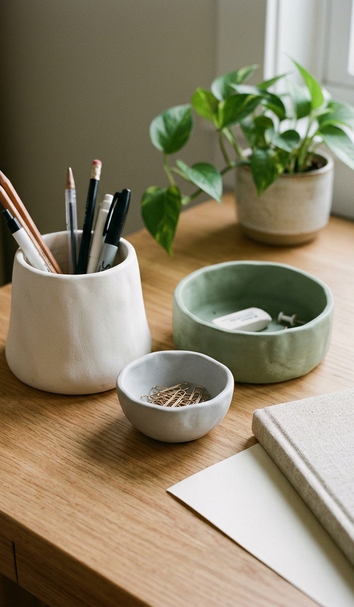Air-Dry Clay Container Ideas for Desks