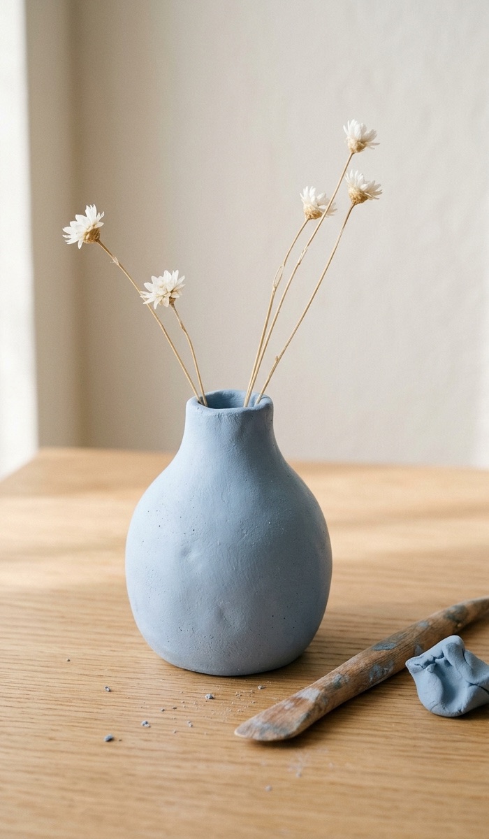 Beautiful Blue Clay Flower Vase DIY
