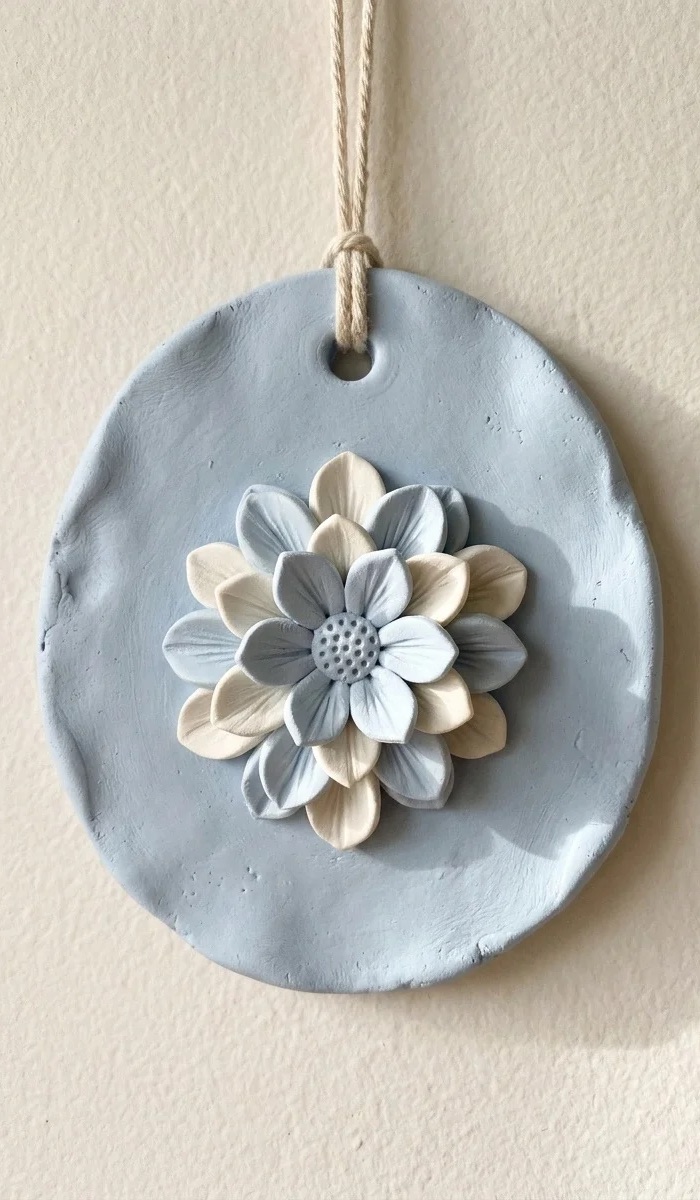 Blue Clay Flower Wall Hanging DIY