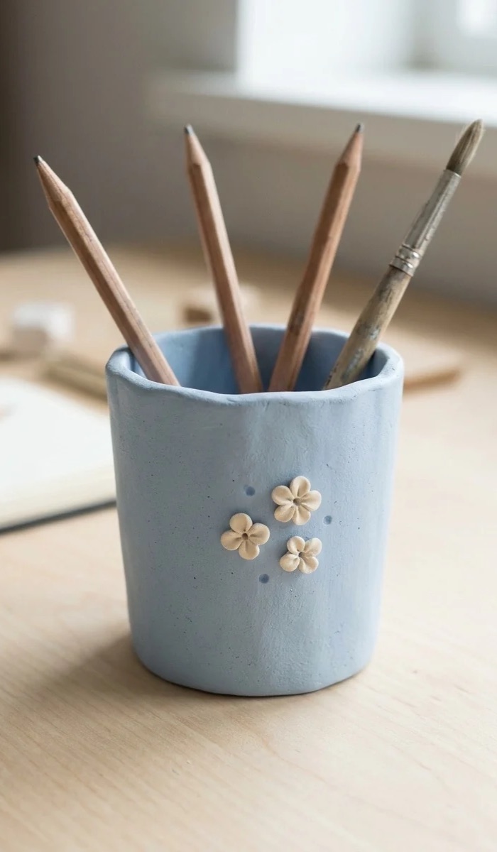 Blue Clay Pen Holder DIY