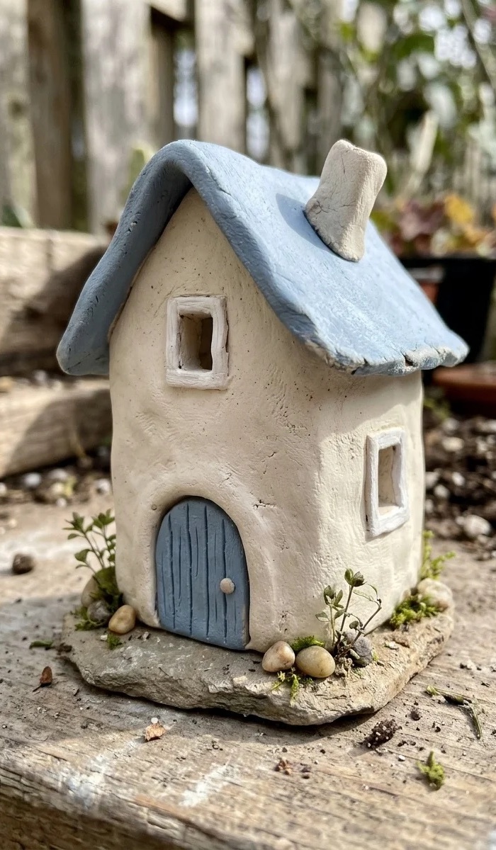 Blue and White Clay Fairy Cottage DIY