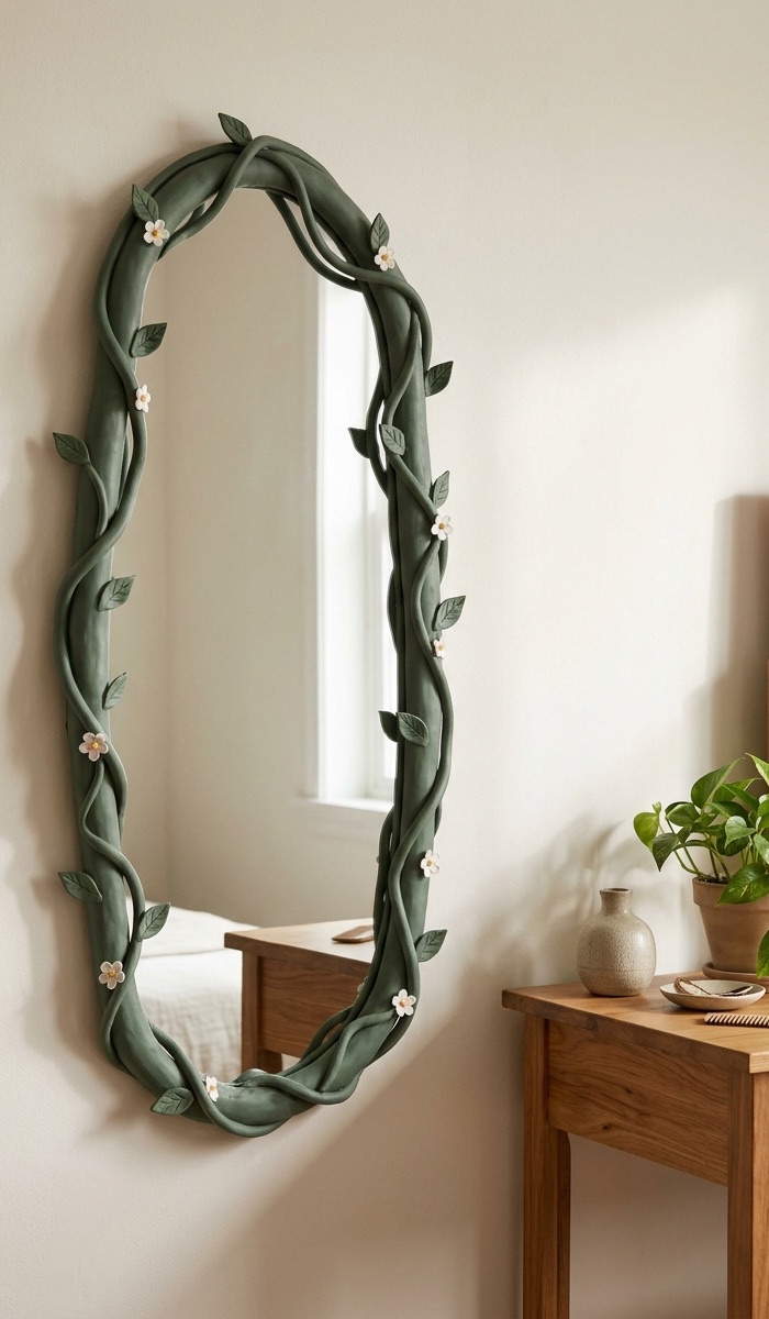 Botanical Green Foam Clay Mirror