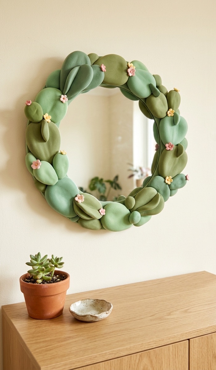 Cactus-Inspired Foam Clay Mirror Decor