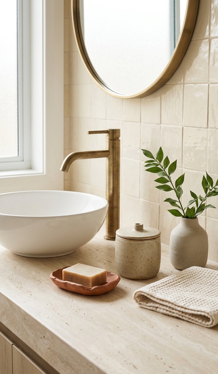 Charming Clay Decor for a Relaxing Bathroom