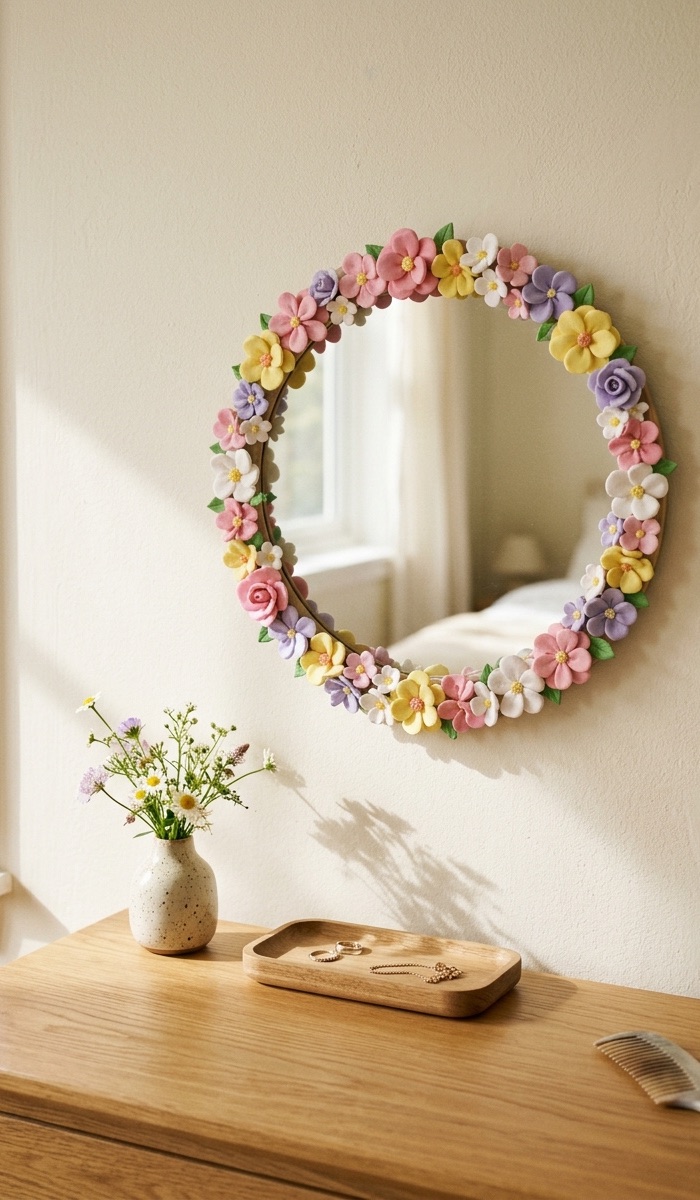 Charming Pastel Flower Foam Clay Mirror
