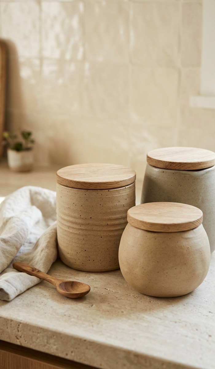 Clay Containers with Wooden Lids