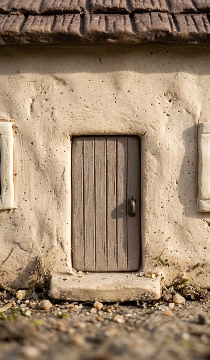 Clay Door with Tiny Cottage Windows
