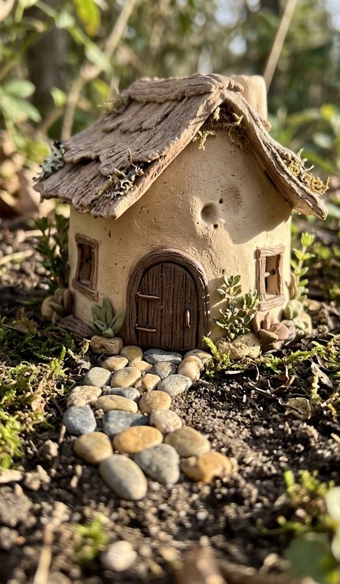 Clay Fairy Cottage with Stone Path DIY