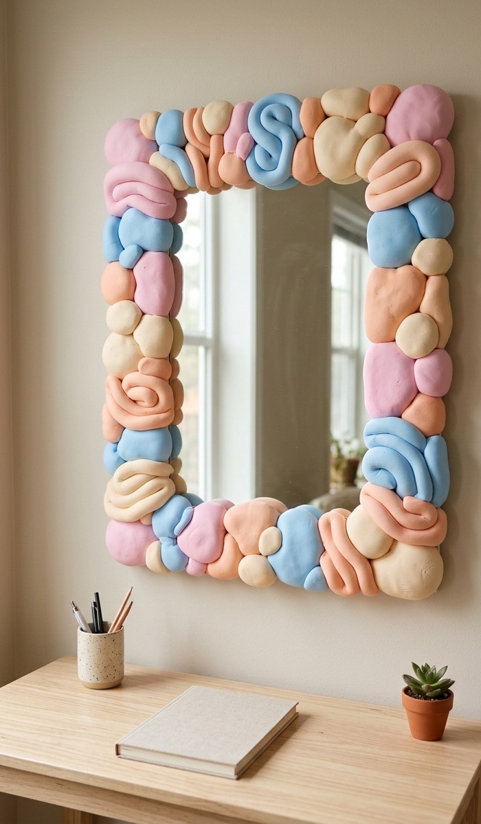 Colorful Foam Clay Mirror Frame Ideas