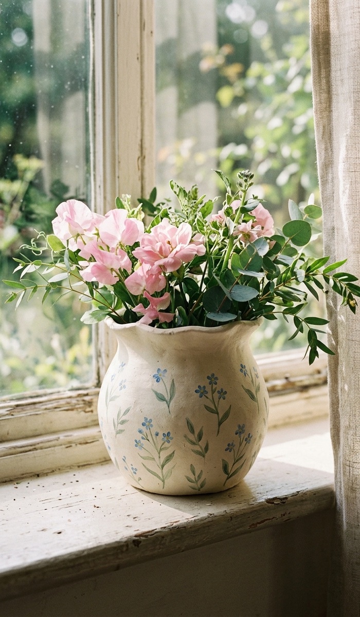 Cottage-Style Air Dry Clay Flower Pot