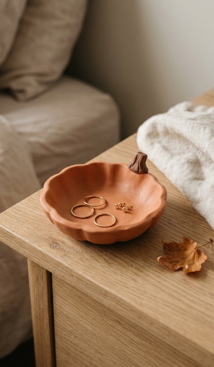 Cute Clay Pumpkin Trinket Dish