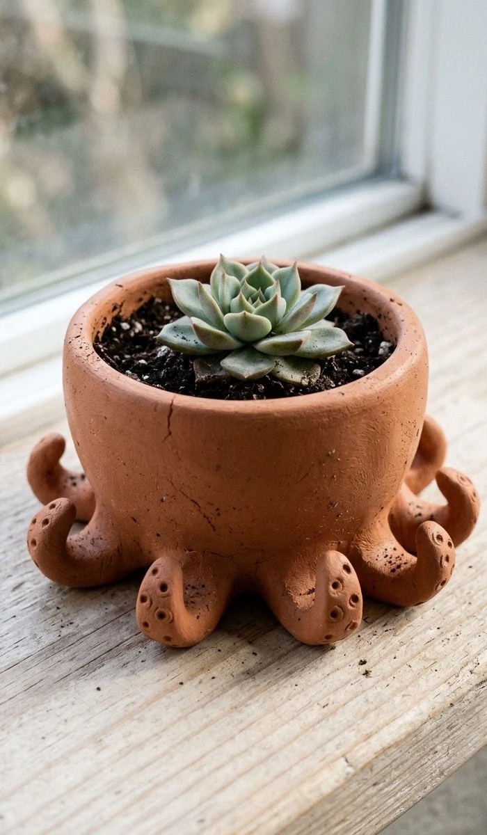 Cute Octopus Clay Planter Ideas