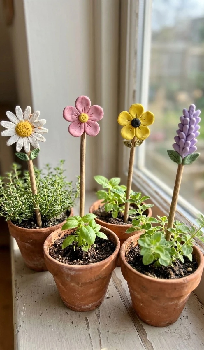 Easy Clay Flower Garden Stake Crafts