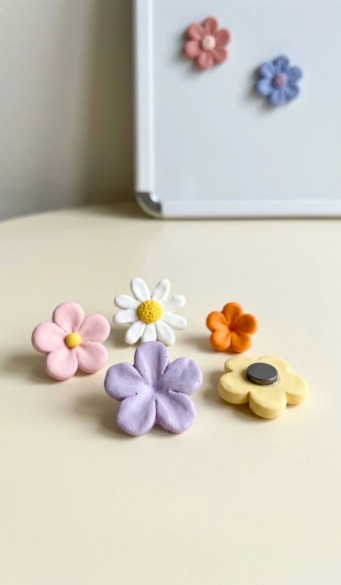 Easy Clay Flower Magnet DIY Ideas