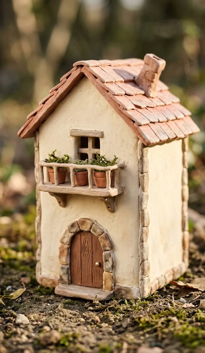 Fairy Cottage with a Tiny Clay Balcony