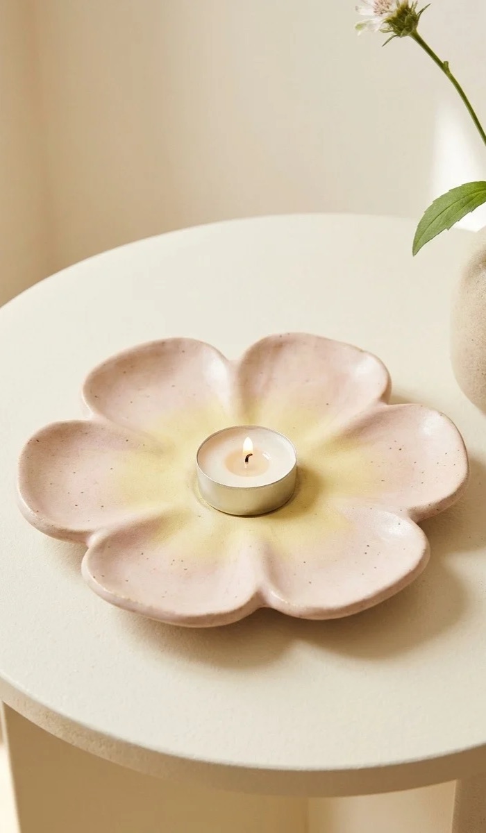 Flower-Shaped Clay Candle Holder
