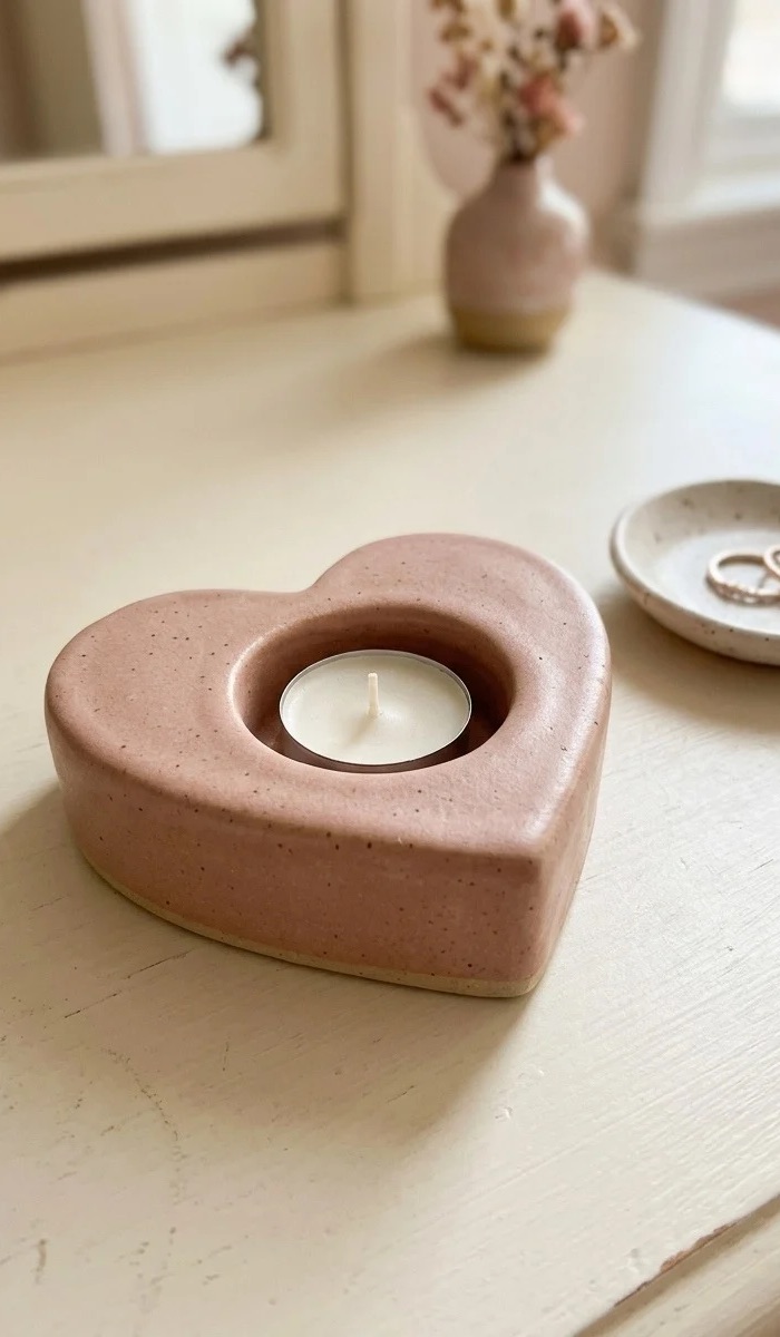 Heart-Shaped Clay Candle Holder