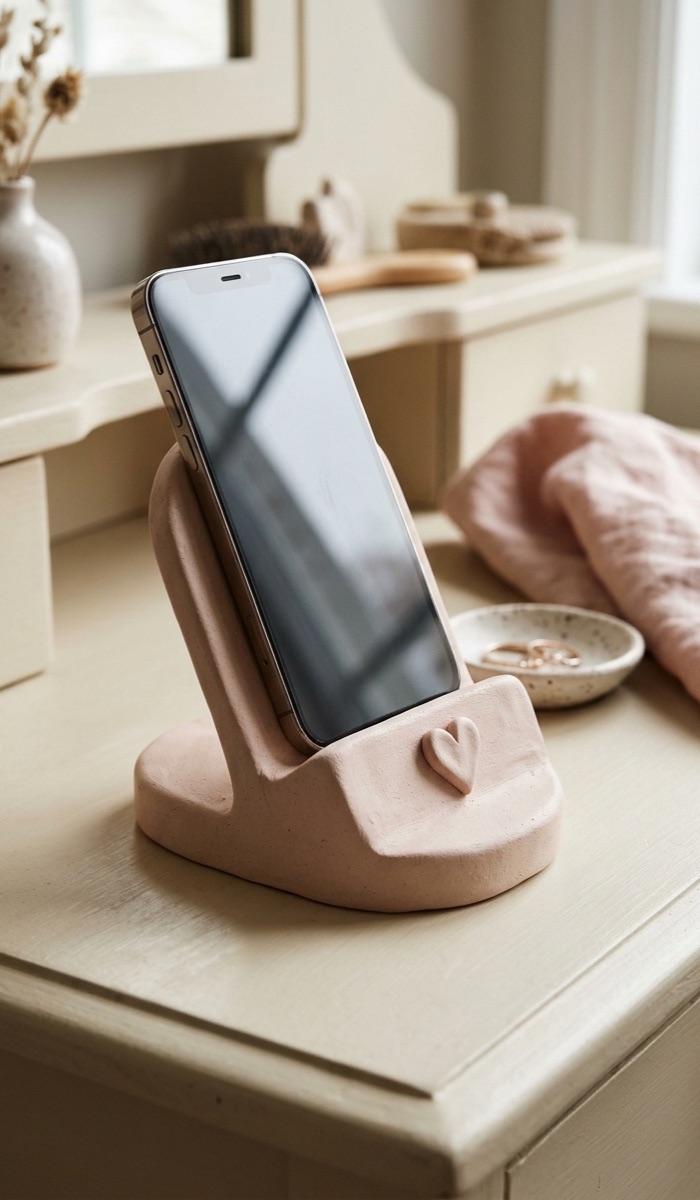 Heart-Shaped Clay Phone Holder