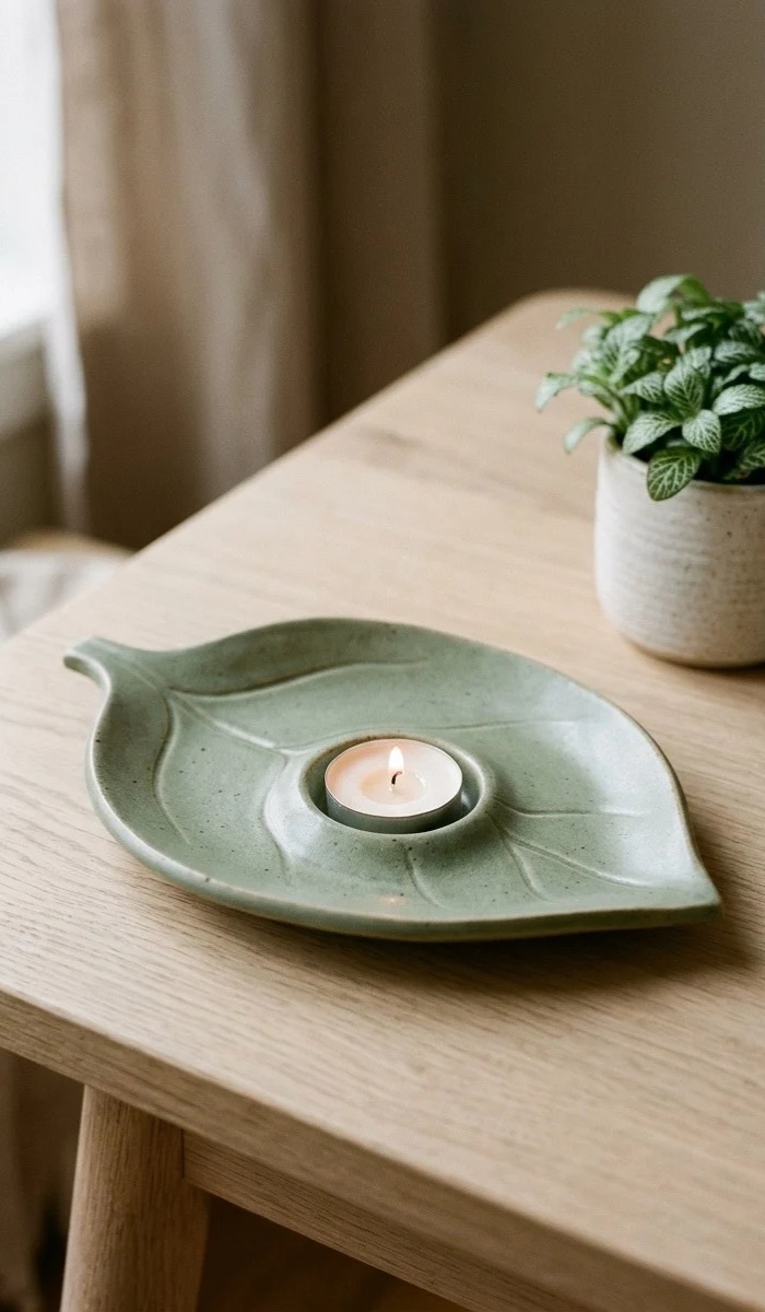 Leaf-Inspired Clay Candle Holder