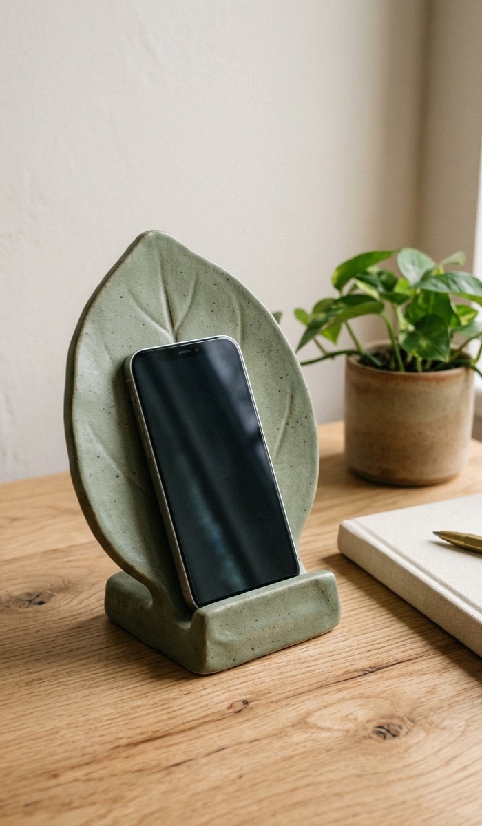 Leaf-Inspired Clay Phone Holder