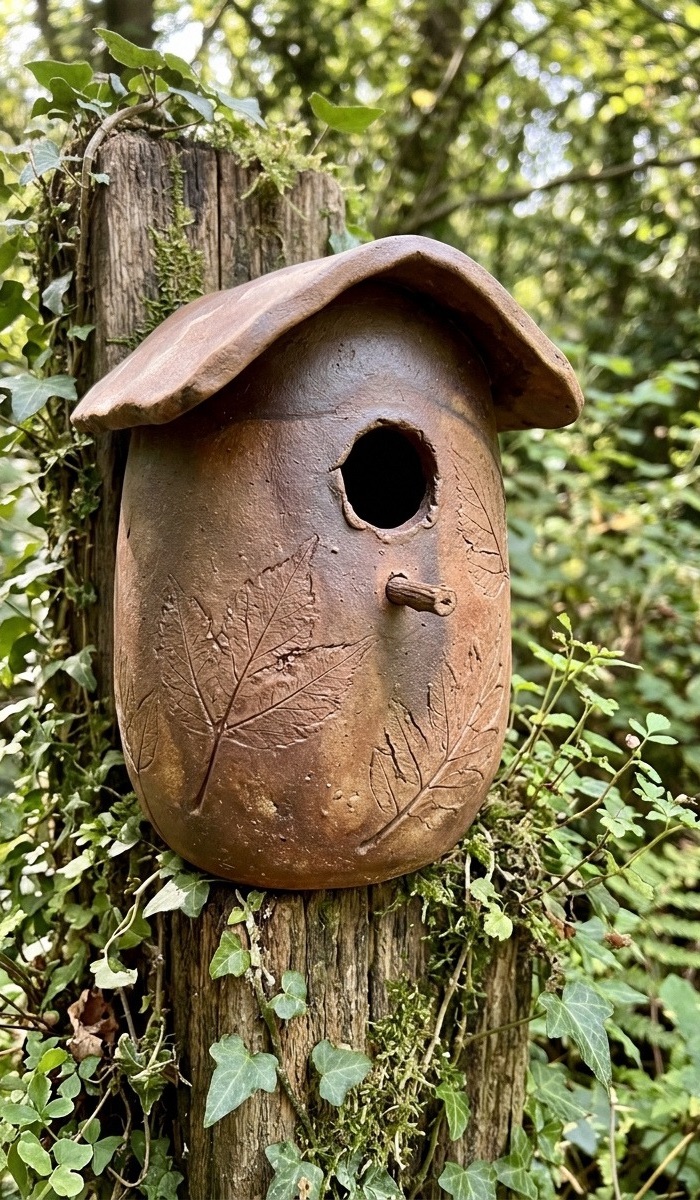 Leaf-Pattern Clay Bird House Ideas