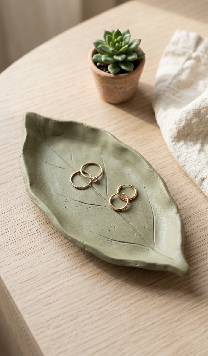 Leaf-Shaped Clay Trinket Dish