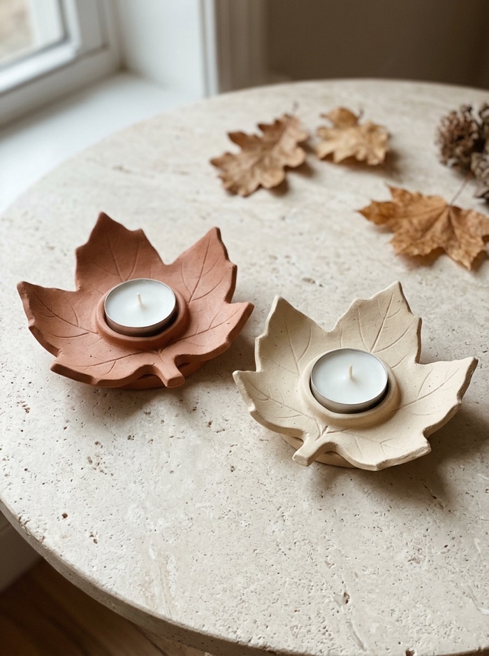 Cute Clay Leaf Candle Holder Ideas