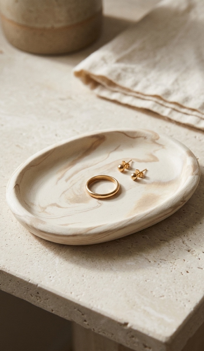 Marble-Effect Clay Trinket Dish