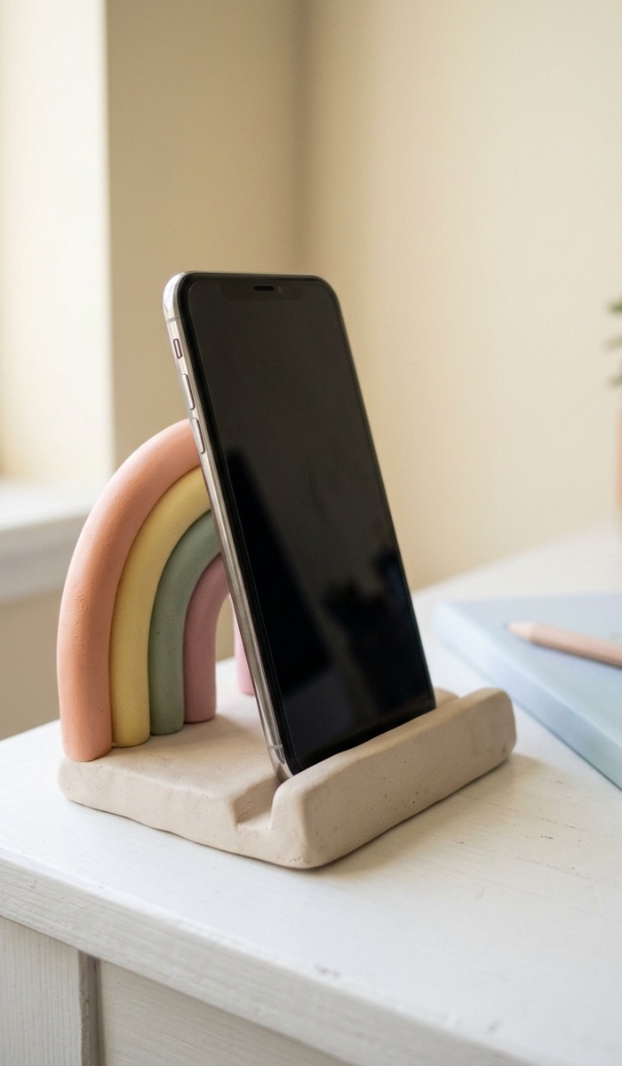 Mini Rainbow Clay Phone Holder
