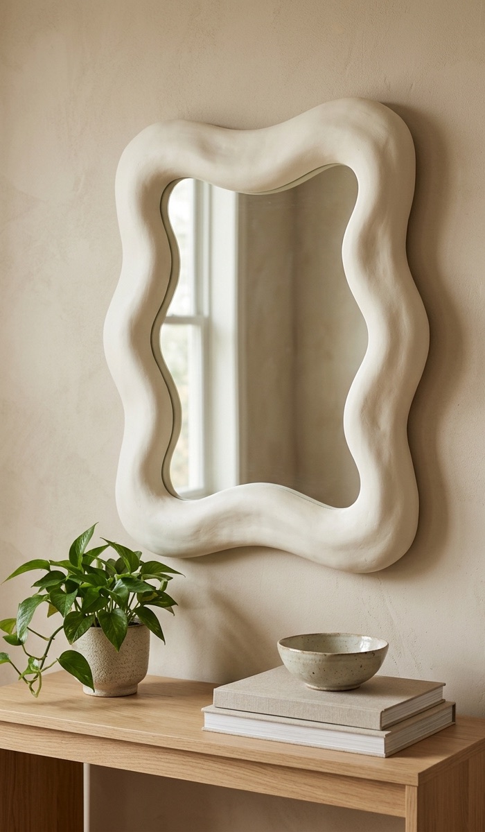 Minimal Wavy Foam Clay Mirror Design