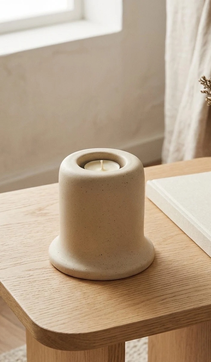 Minimalist Beige Clay Candle Holder