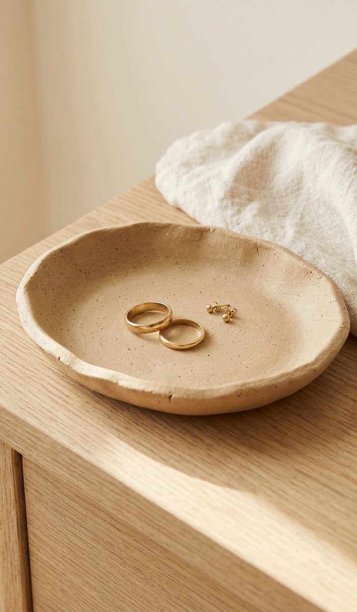 Minimalist Beige Clay Trinket Dish