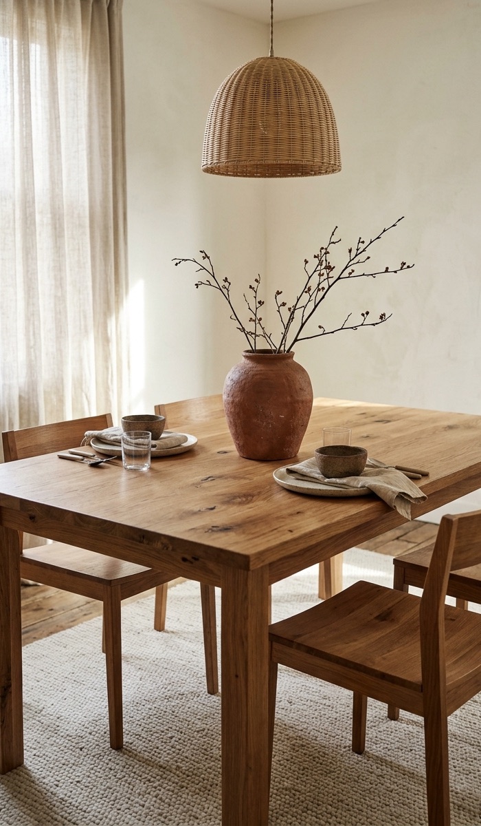 Minimalist Dining Room with Clay Accents