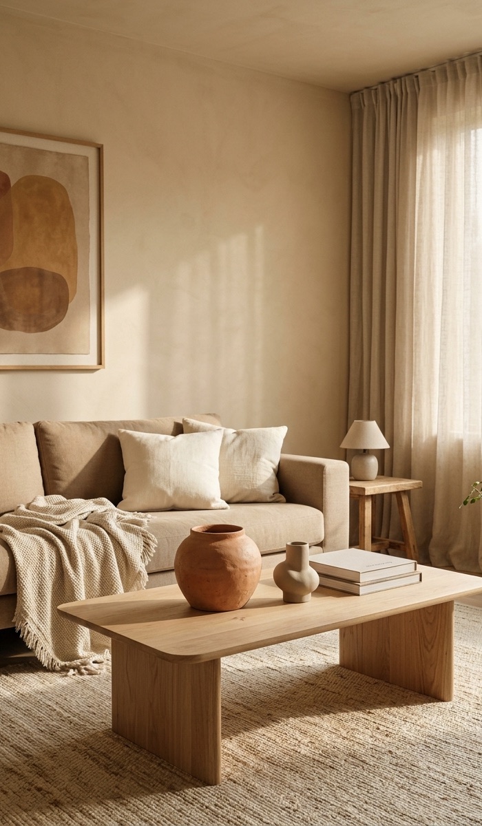 Minimalist Living Room with Clay Accents