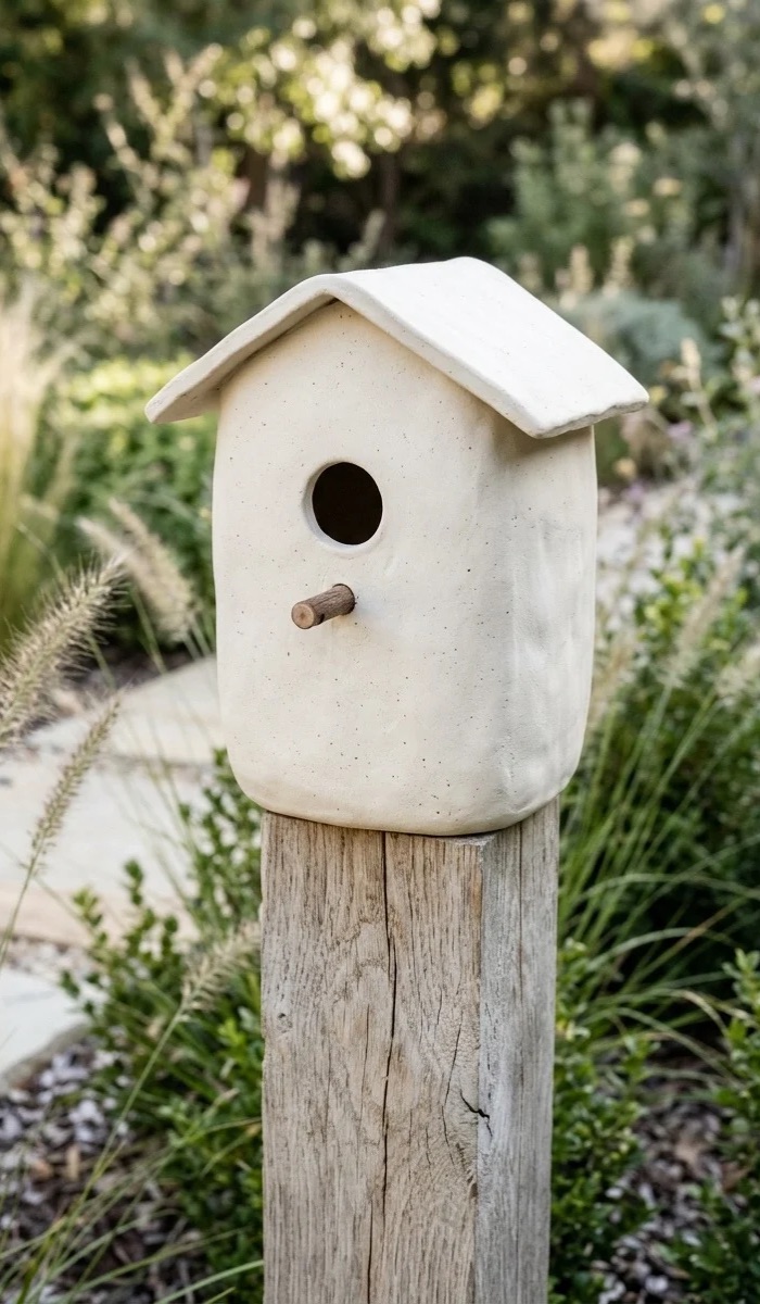 Minimalist White Clay Bird House Ideas