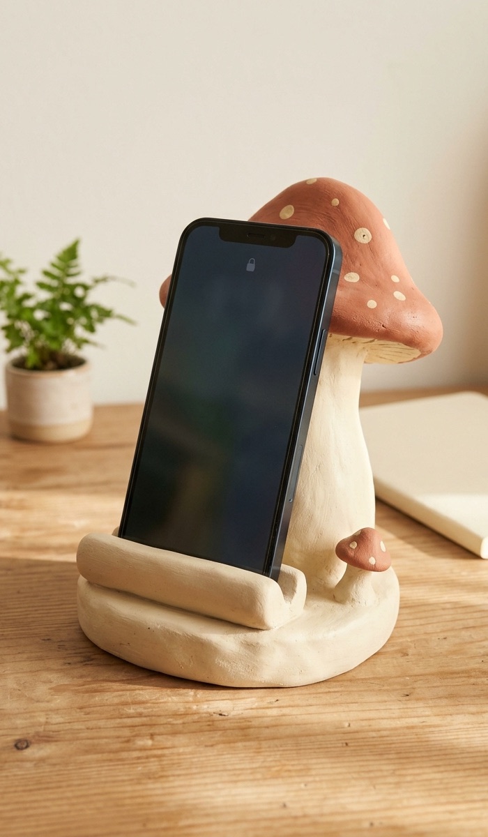 Mushroom Clay Phone Holder Idea
